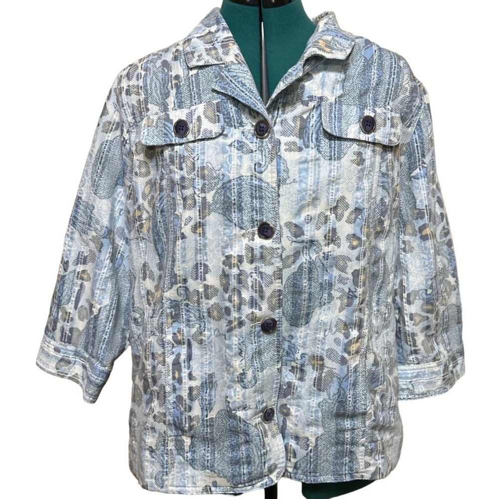 TanJay Button-Up Jacket w/3/4 Sleeve Geometric Cotton Blend Chest Size 45" READ